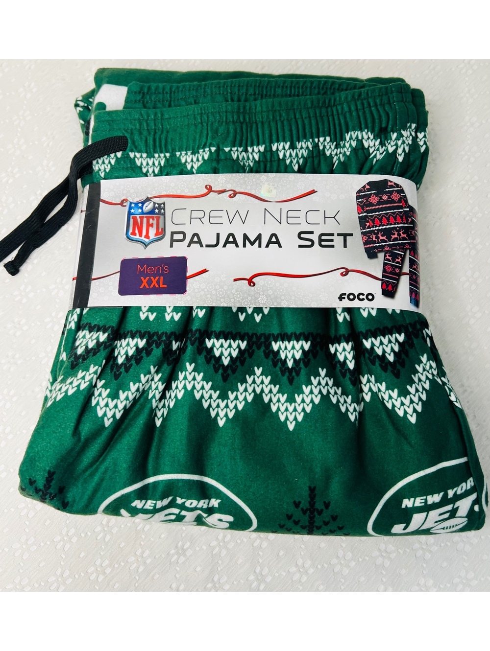 New York Jets NFL crew neck ugly pajama set FOCO mens XXL new team green